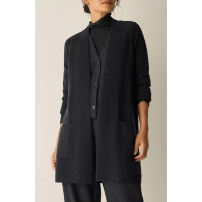 Eileen Fisher Raglan Sleeve Wool Cardigan In Black