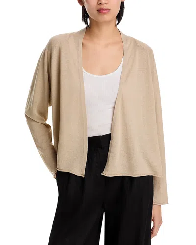 Eileen Fisher Raglan Sleeved Linen Blend High Collar Cardigan In Unnatural