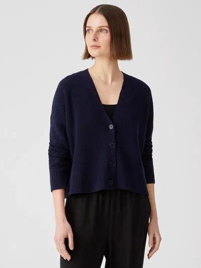 Eileen Fisher Reclaimed Organic Cotton Hemp Cardigan In Blue