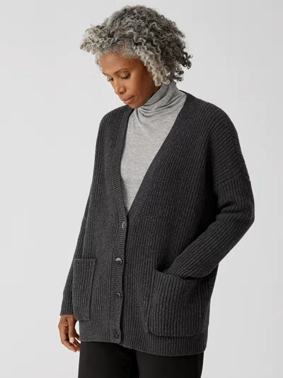 Eileen Fisher Recycled Cashmere Wool Boyfriend Cardigan In Gray