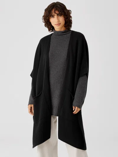 Eileen Fisher Recycled Cashmere Wool Pocket Wrap In Black