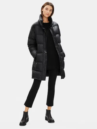 Eileen Fisher Recycled Nylon Funnel Neck Coat In Black