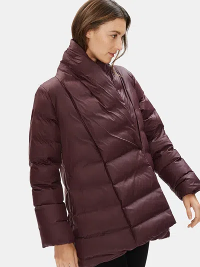 Eileen Fisher Recycled Nylon Shawl Collar Coat In Brown