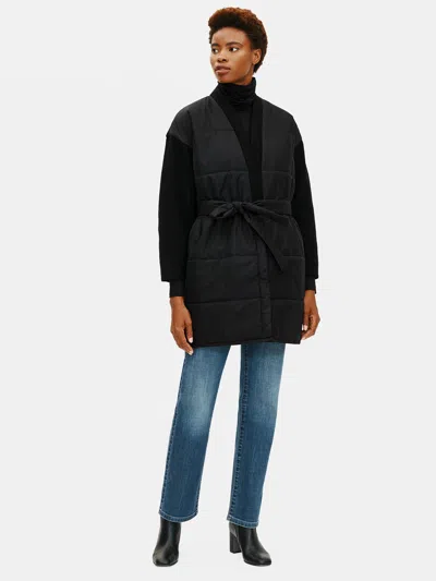 Eileen Fisher Recycled Nylon With Boiled Wool Coat In Black