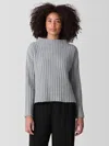Eileen Fisher Recycled Wool Cashmere Funnel Neck Top In Gray