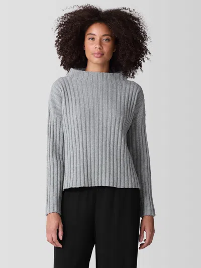 Eileen Fisher Recycled Wool Cashmere Funnel Neck Top In Gray