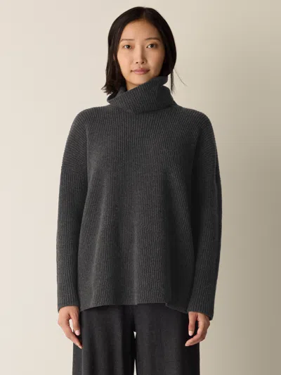 Eileen Fisher Recycled Wool Cashmere Turtleneck Top In Gray