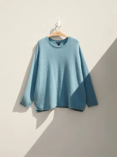 Eileen Fisher Renew Cashmere Silk Bliss Crew Neck Sweater, Xl In Blue
