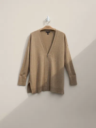 Eileen Fisher Renew Cashmere Zip-front Cardigan In Brown