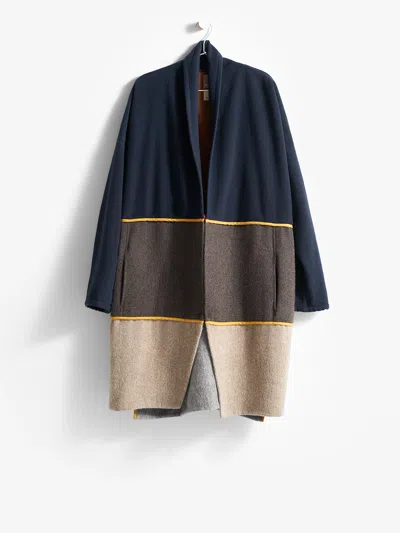Eileen Fisher Resewn Wool And Alpaca Three-tiered Coat In Navy