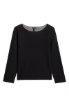 Eileen Fisher Reversible Boat Neck Organic Cotton Top In Black