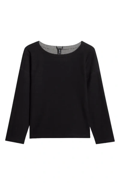 Eileen Fisher Reversible Boat Neck Organic Cotton Top In Black