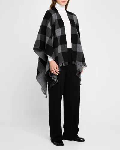 Eileen Fisher Reversible Check Wool Poncho In Ash