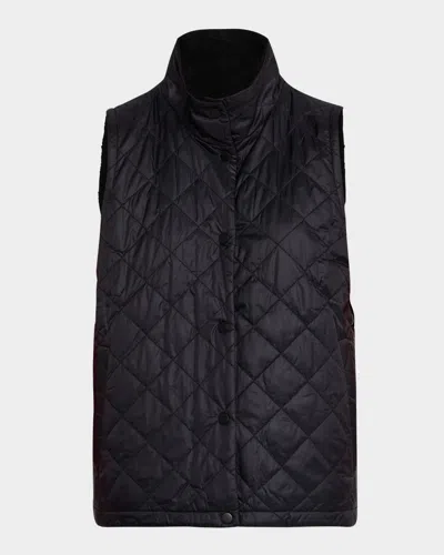 Eileen Fisher Reversible Quilted Stand-collar Vest In Black