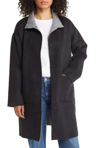 Eileen Fisher Reversible Wool & Cashmere Coat In Charcoal/moon