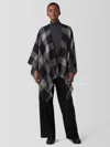 Eileen Fisher Reversible Wool Check Poncho In Gray