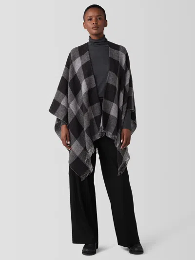 Eileen Fisher Reversible Wool Check Poncho In Gray