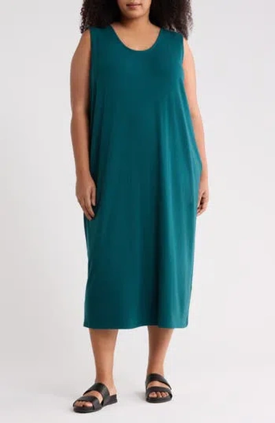 Eileen Fisher Rib Knit Tank Midi Dress In Blue