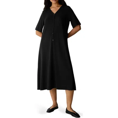Eileen Fisher V Neck Midi Dress In Black