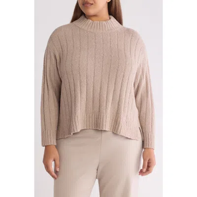 Eileen Fisher Rib Mock Neck Sweater In Beige