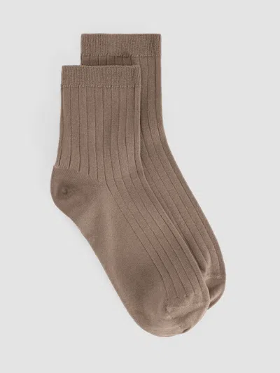 Eileen Fisher Rib Short Crew Sock In Brown