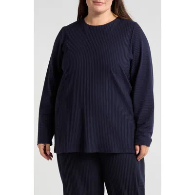 Eileen Fisher Stretch Jersey Knit Crew Neck Long Top In Blue