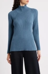 Eileen Fisher Rib Turtleneck Wool Sweater In Blue