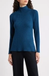Eileen Fisher Rib Turtleneck Wool Sweater In Blue