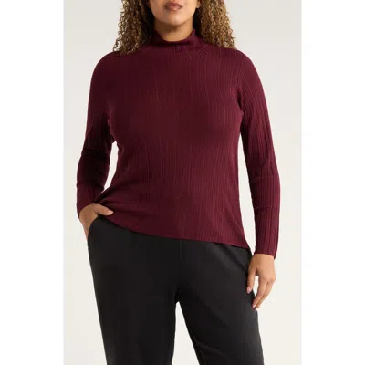 Eileen Fisher Rib Turtleneck Wool Sweater In Burgundy