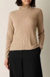 Eileen Fisher Superfine Merino Turtleneck Top In Regenerative Wool In Gold