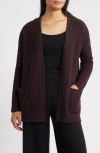 Eileen Fisher Ribbed Boyfriend Cardigan In Purple