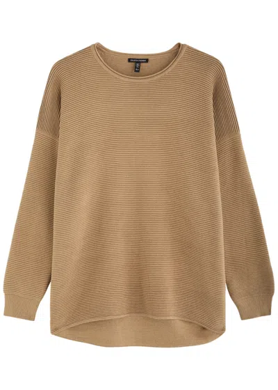 Eileen Fisher Ribbed Cotton-blend Jumper In Beige