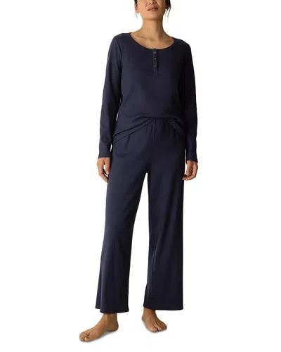 Eileen Fisher Ribbed Henley Ankle Sleep Set In Blue