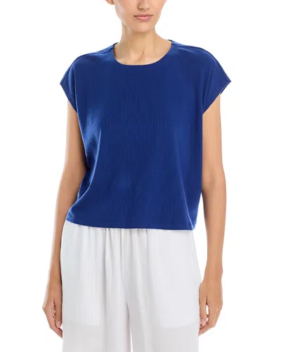 Eileen Fisher Ribbed Knit Crewneck Cropped Top In Blue