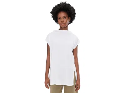 Eileen Fisher Ribbed Knit Funnel Neck Tunic In White