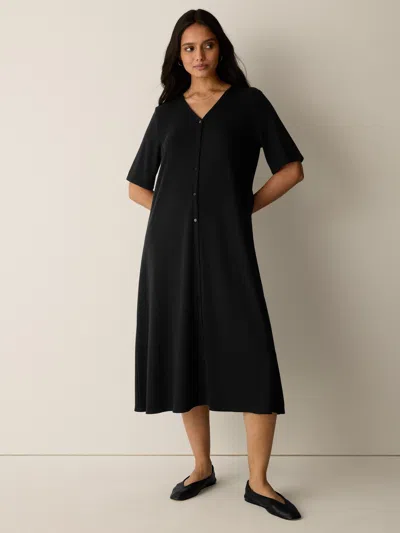 Eileen Fisher Ribbed Knit V-neck Dress In Black