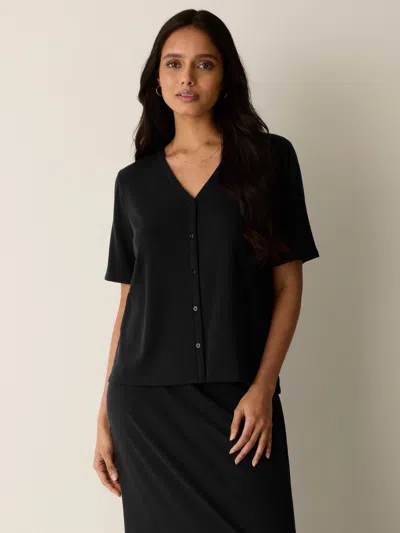 Eileen Fisher Ribbed Knit V-neck Top In Black