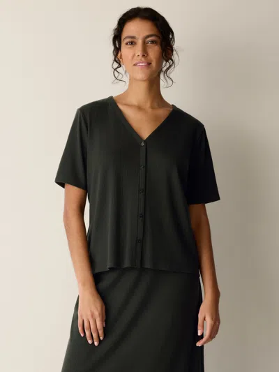 Eileen Fisher Ribbed Knit V-neck Top In Black