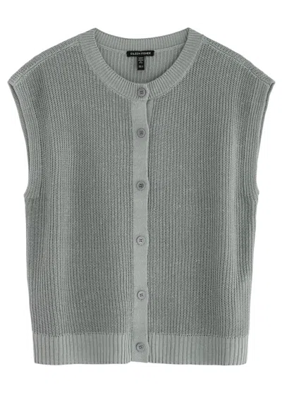Eileen Fisher Ribbed Linen-blend Vest In Light Grey
