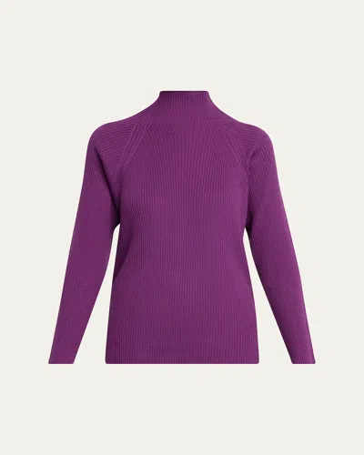 Eileen Fisher Ribbed Merino Wool Turtleneck Sweater In Purple