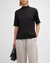Eileen Fisher Mock Neck Elbow Sleeve Top In Black
