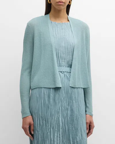 Eileen Fisher Ribbed Open-front Organic Linen-cotton Cardigan In Seafoam