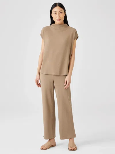 Eileen Fisher Ribbed Organic Cotton Blend Straight Pant In Brown