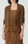 Eileen Fisher Ribbed Organic Linen & Cotton Cardigan In Bronze