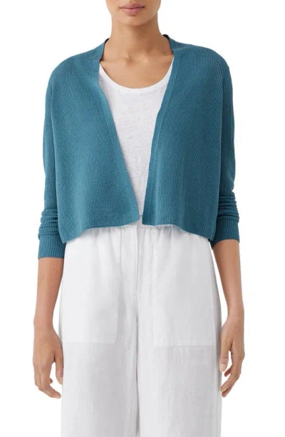 Eileen Fisher Ribbed Organic Linen & Cotton Cardigan In River