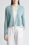 Eileen Fisher Ribbed Open-front Organic Linen-cotton Cardigan In Seafoam