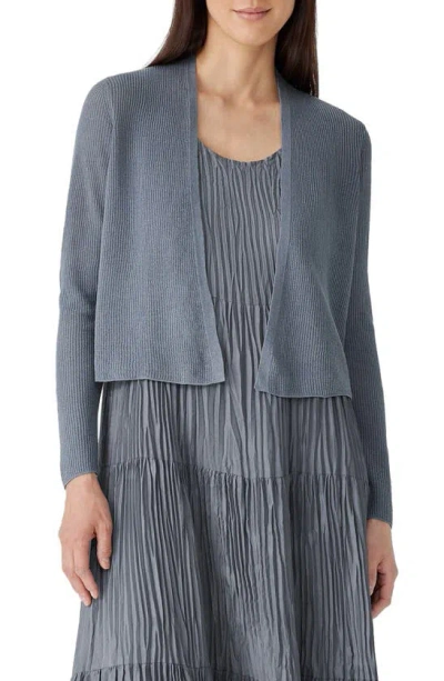Eileen Fisher Ribbed Organic Linen & Cotton Cardigan In Steel