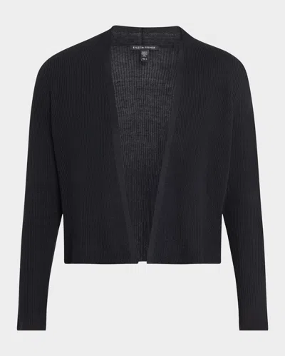 Eileen Fisher Ribbed Organic Linen-cotton Cardigan In Black
