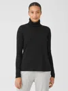 Eileen Fisher Cozy Brushed Terry Hug Scrunch Neck Top In Black