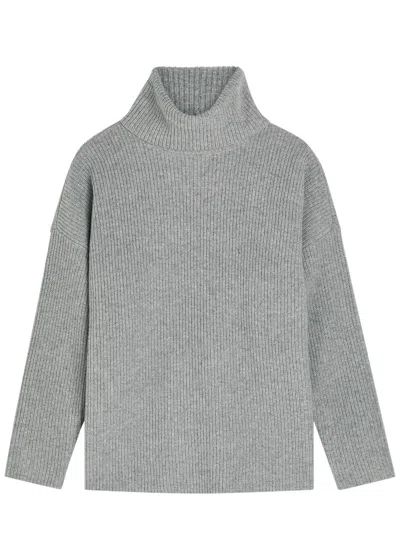 Eileen Fisher Ribbed Roll-neck Wool And Cashmere-blend Jumper In Gray